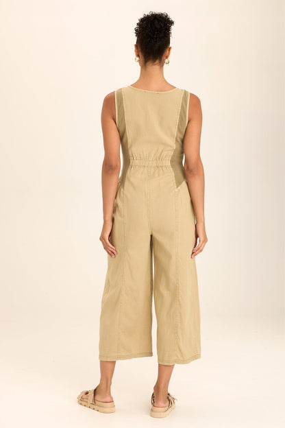 Wearables Linen Macgowan Wide Leg Cargo Jumpsuit in Beige Linwood Sands Pigment - XCVI