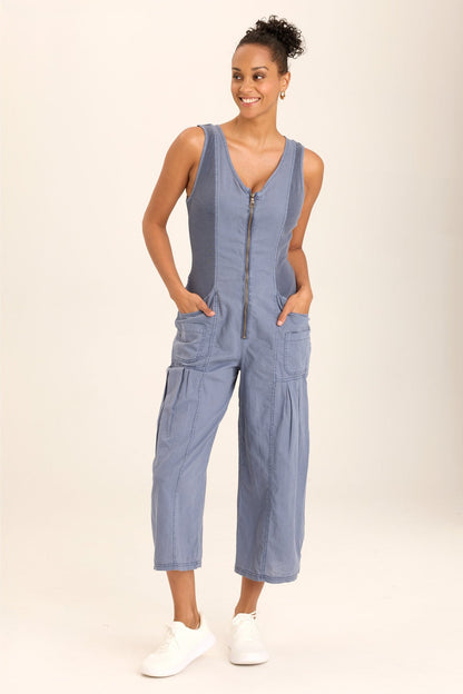 Wearables Linen Macgowan Wide Leg Cargo Jumpsuit in Blue Hypnotic Pigment - XCVI