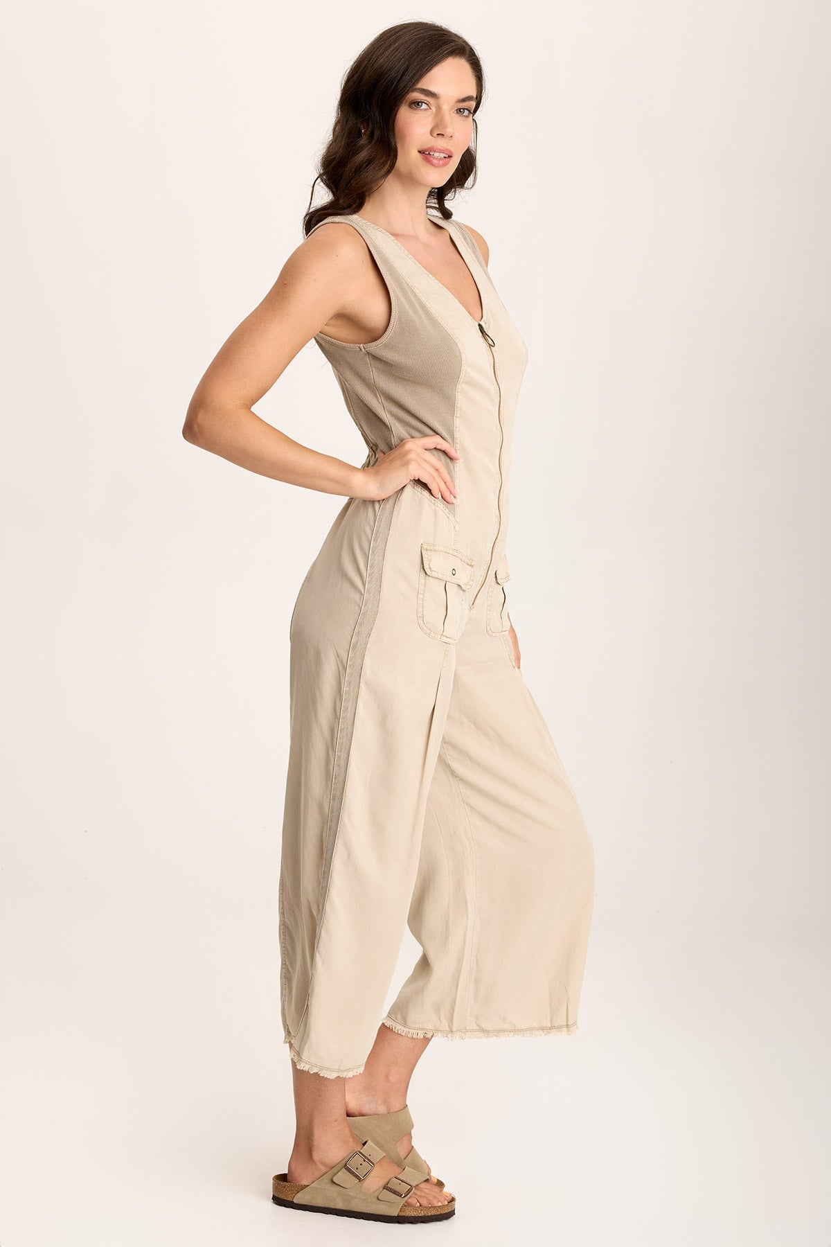 Linette Jumpsuit – V-Neck with Wide Legs and Pockets Tanglewood Pigment - XCVI