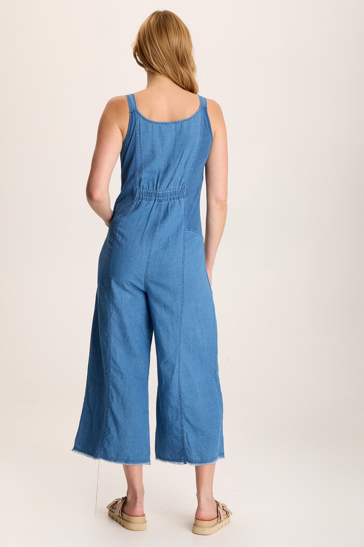 Jalila Jumpsuit – Indigo Twill with Zip Front & Banded Waist Etiolate Wash - XCVI