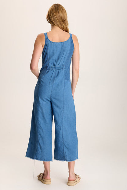 Jalila Jumpsuit – Indigo Twill with Zip Front & Banded Waist Etiolate Wash - XCVI