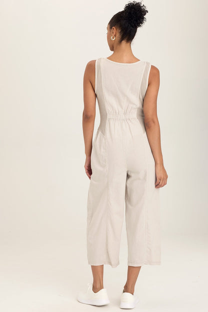 Linen Macgowan Wide Leg Cargo Jumpsuit in Grey Ripple Pigment - XCVI