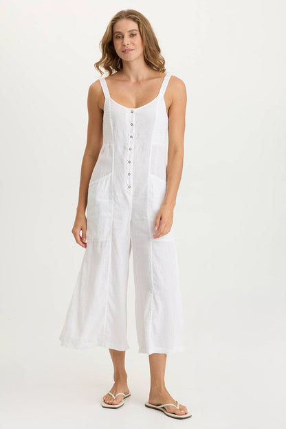Leoda Versatile Linen Snap-Up Jumpsuit White - XCVI