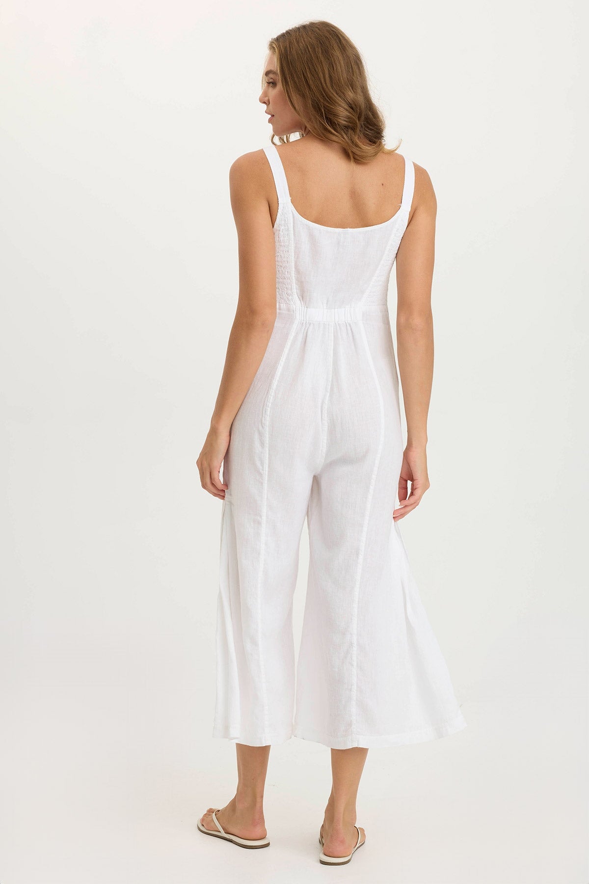 Leoda Versatile Linen Snap-Up Jumpsuit White - XCVI