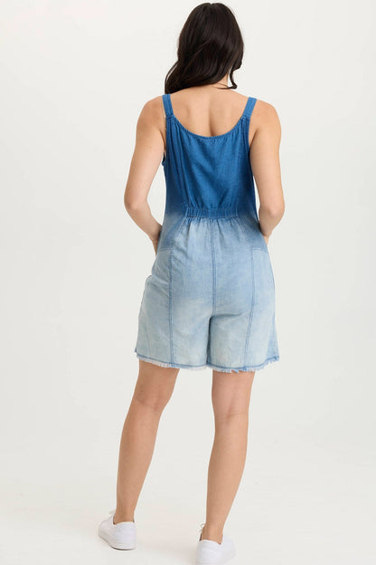 Sauni Mock-Denim + Jersey Stretch Summer Romper Vacillate Wash - XCVI