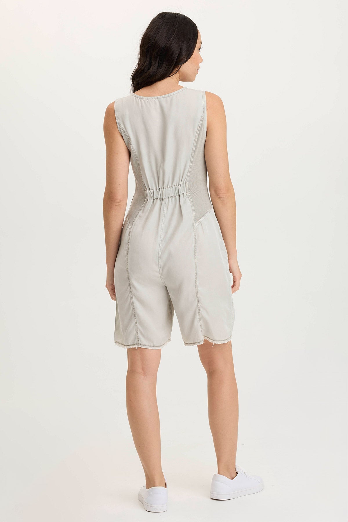 Montgomery Twill Utility Chic Zipped Romper Whitecap Pigment - XCVI