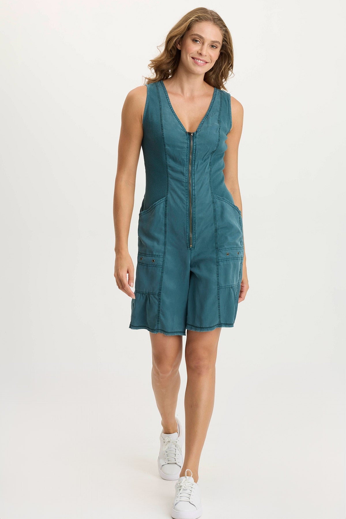 Montgomery Twill Utility Chic Zipped Romper Tideworn Pigment - XCVI
