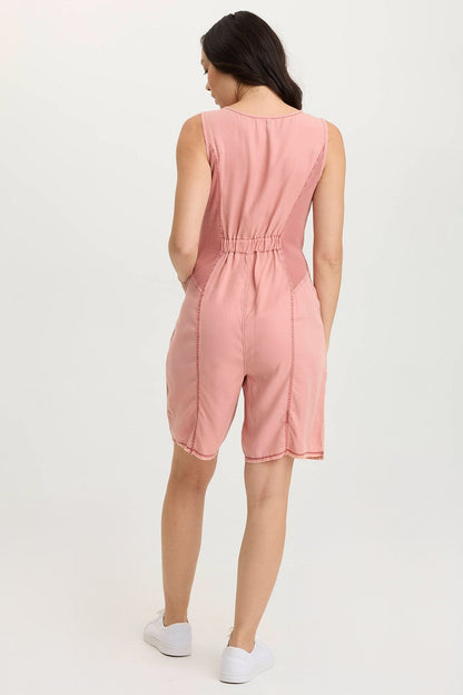 Montgomery Twill Utility Chic Zipped Romper Cherry Fizz Pigment - XCVI