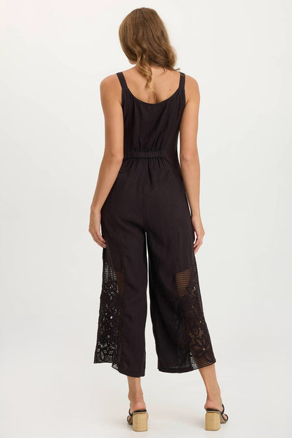 Nairi Mesh Detail Lightweight Jumpsuit Black - XCVI