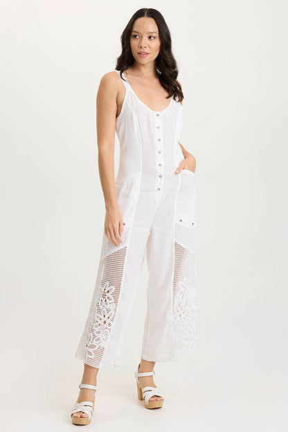 Nairi Mesh Detail Lightweight Jumpsuit White - XCVI