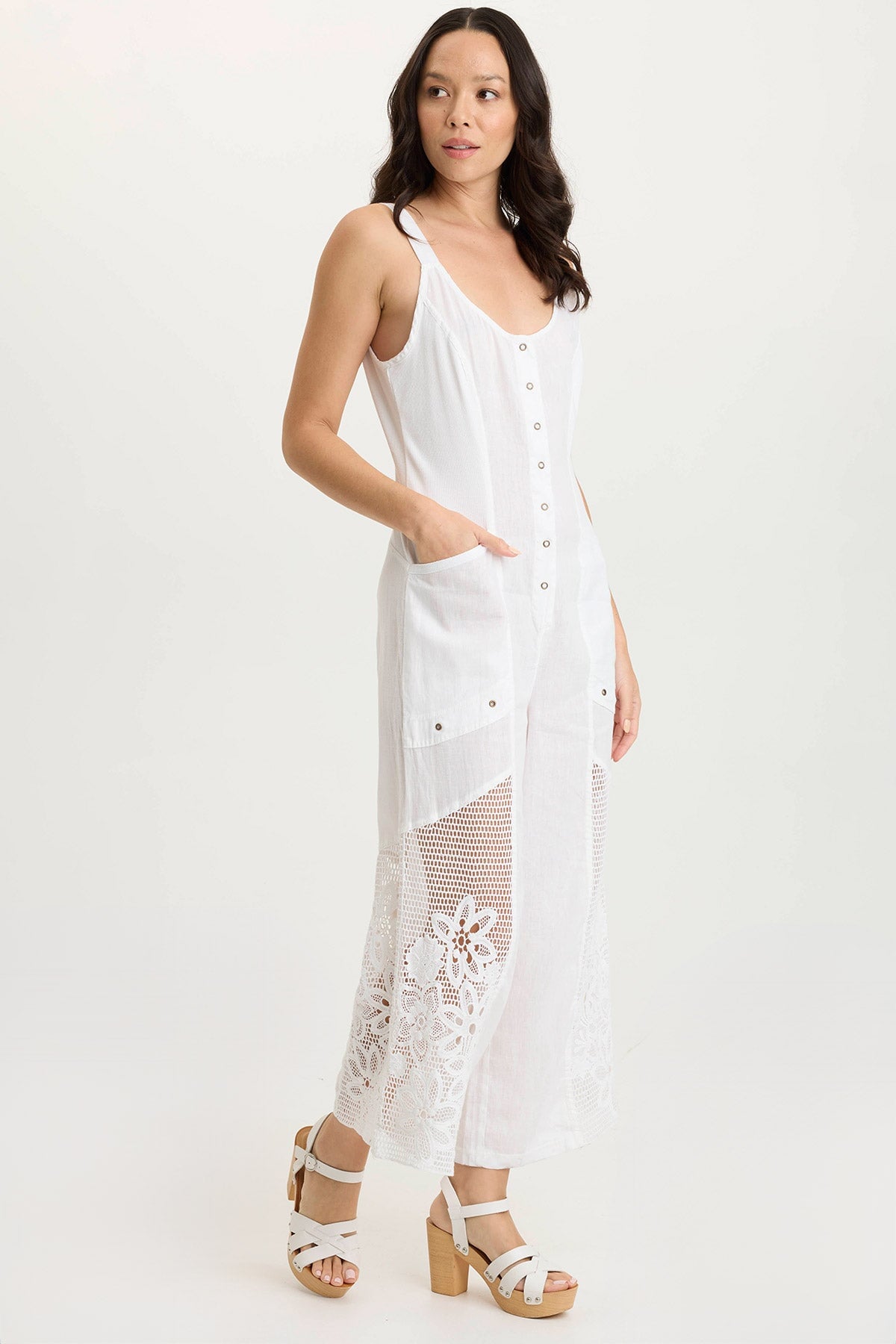 Nairi Mesh Detail Lightweight Jumpsuit White - XCVI