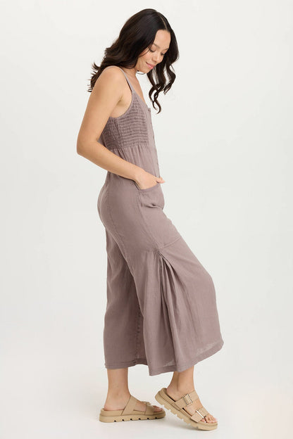 Leoda Versatile Linen Snap-Up Jumpsuit Poppy Seed - XCVI