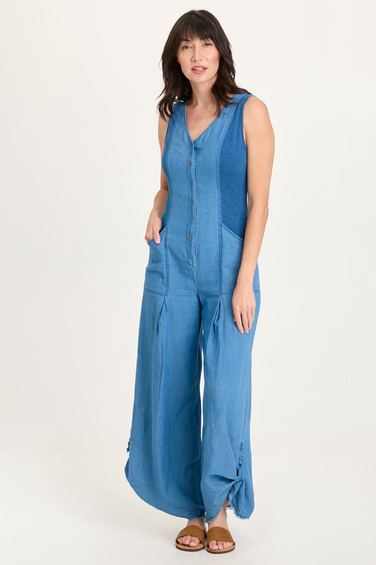 Aisling Indigo Twill Snap-Up Tabbed Leg Jumpsuit Etiolate Wash - XCVI