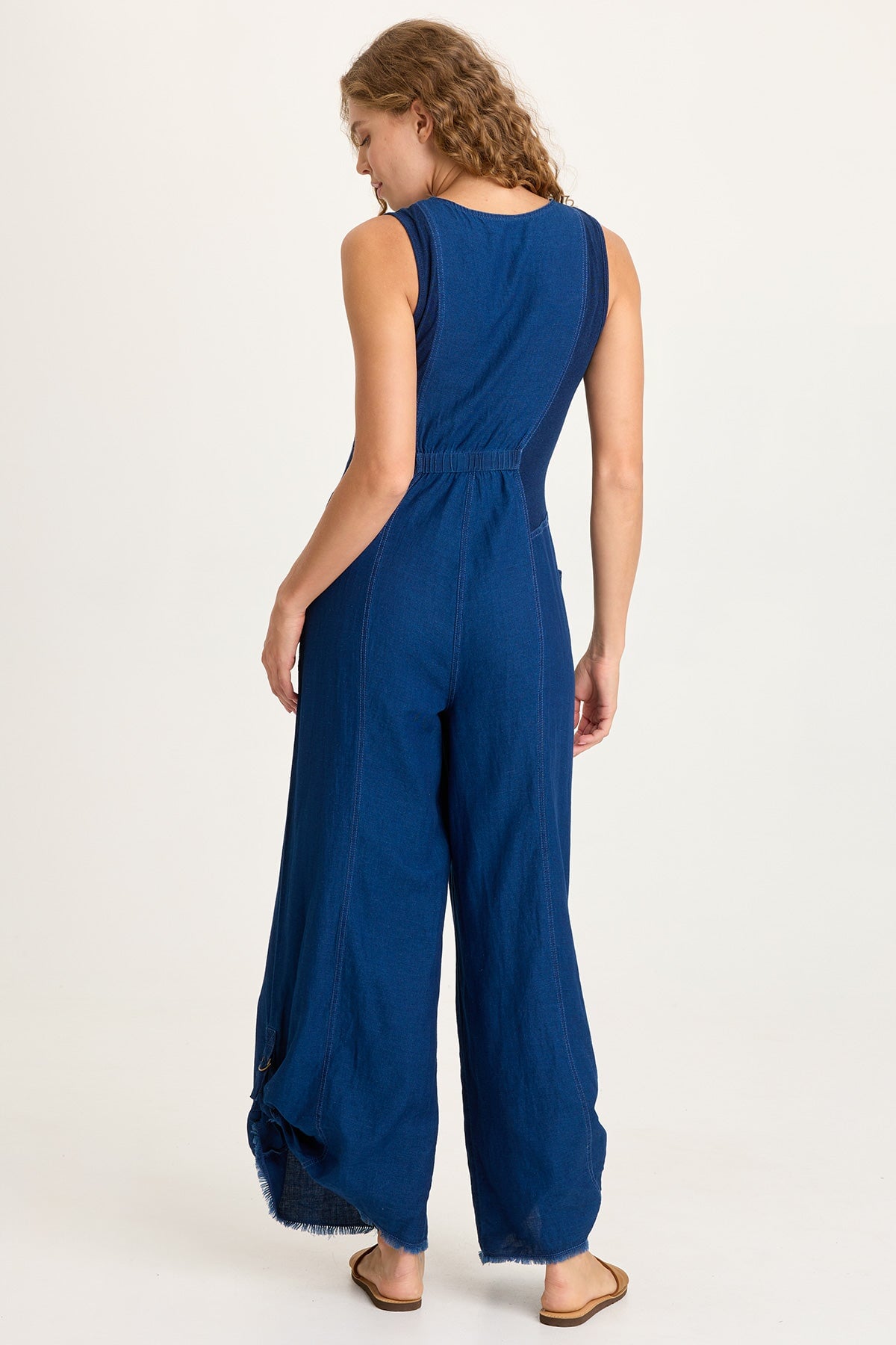 Aisling Indigo Twill Snap-Up Tabbed Leg Jumpsuit Sluice Wash - XCVI