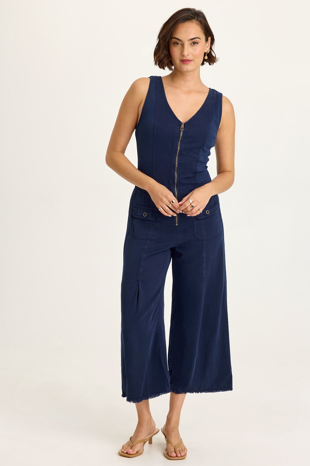Wearables Linette Twill Zip-Up V-Neck Sleeveless Jumpsuit Airdale Pigment - XCVI