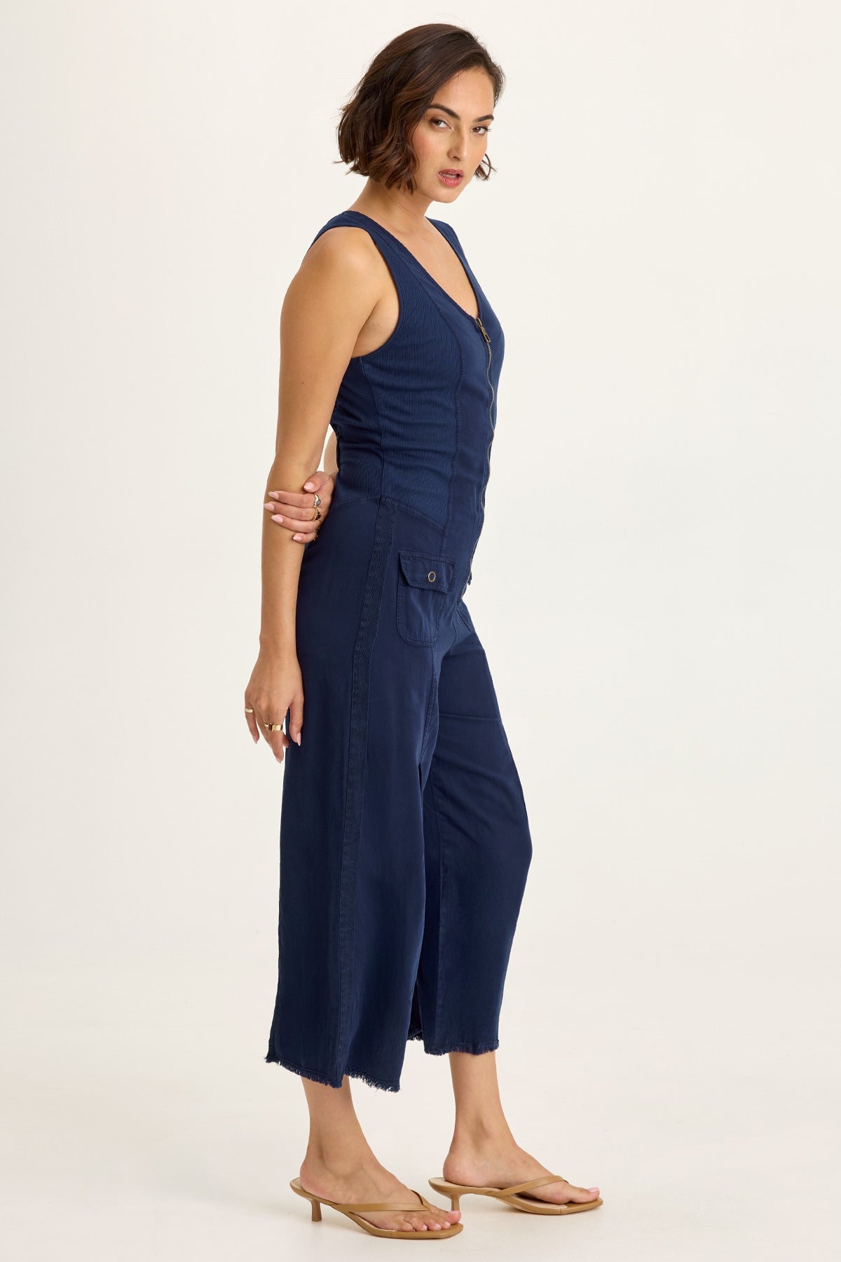 Wearables Linette Twill Zip-Up V-Neck Sleeveless Jumpsuit Airdale Pigment - XCVI