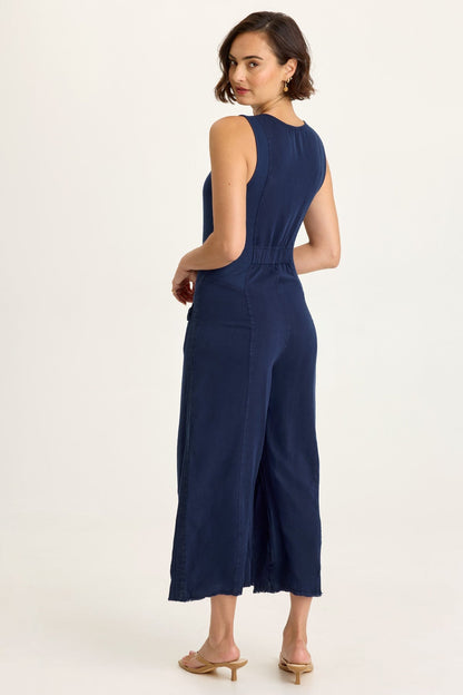Wearables Linette Twill Zip-Up V-Neck Sleeveless Jumpsuit Airdale Pigment - XCVI