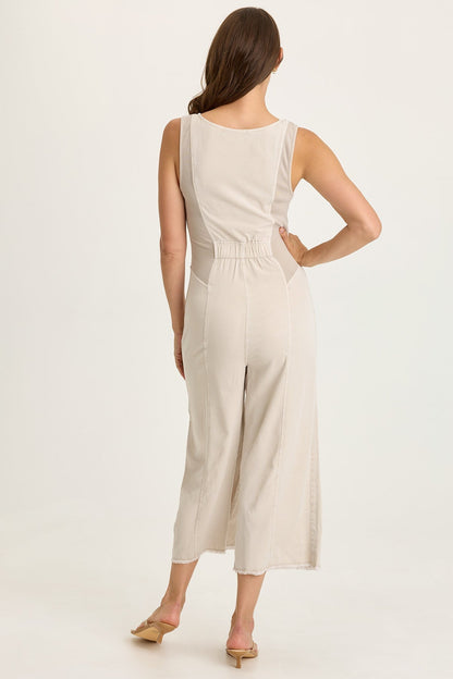 Wearables Linette Twill Zip-Up V-Neck Sleeveless Jumpsuit Clay Pot Pigment - XCVI