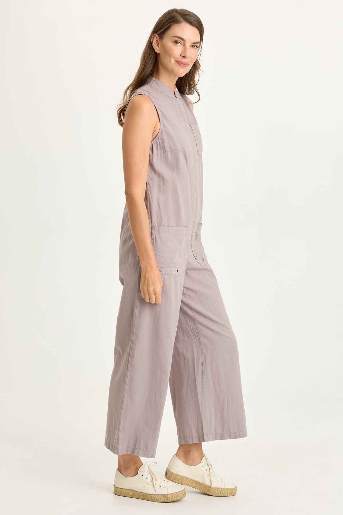 Wearables Tawnie Cotton Linen Button-Up Relaxed Fit Sleeveless Jumpsuit Poppy Seed - XCVI