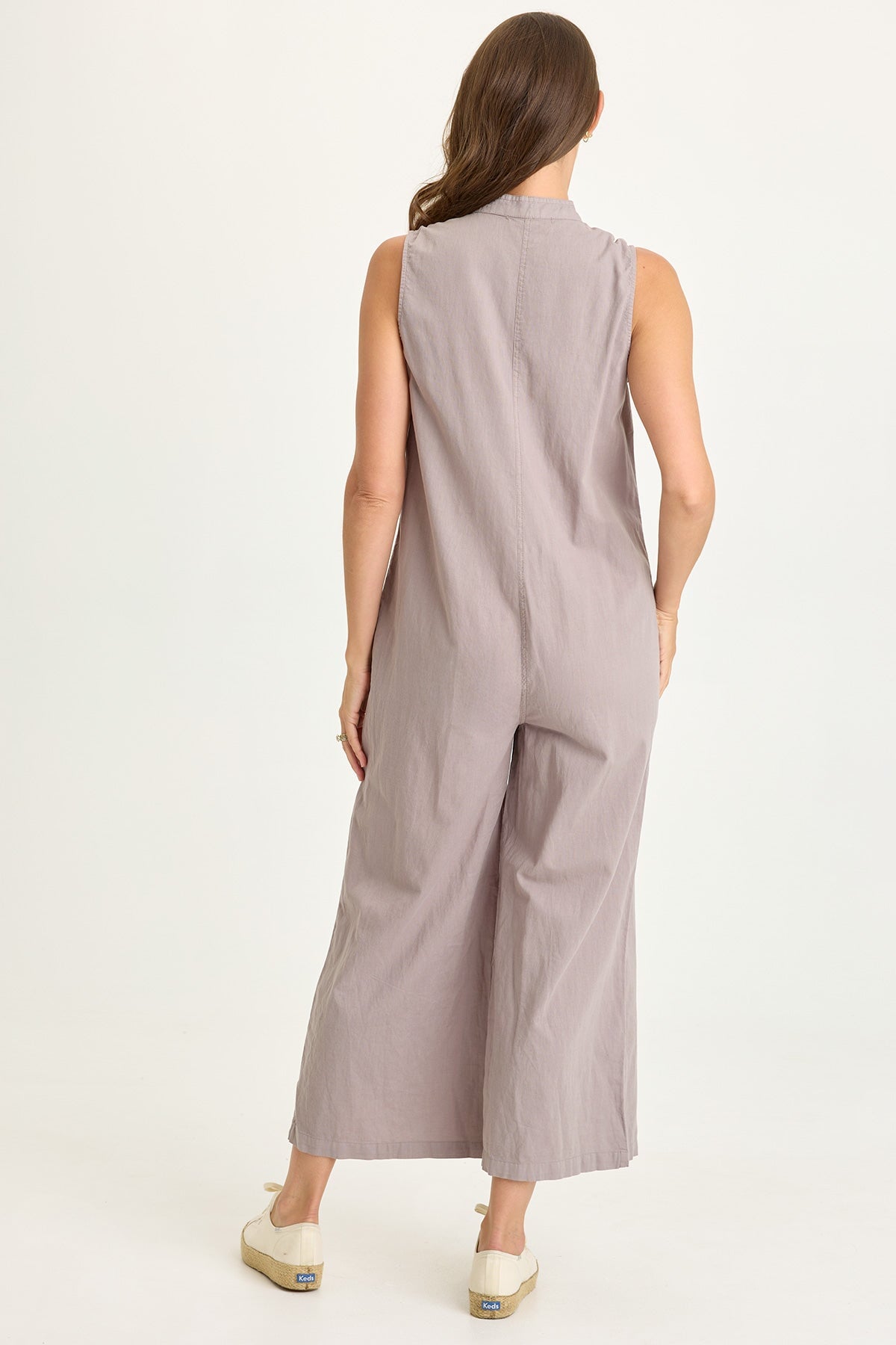 Wearables Tawnie Cotton Linen Button-Up Relaxed Fit Sleeveless Jumpsuit Poppy Seed - XCVI