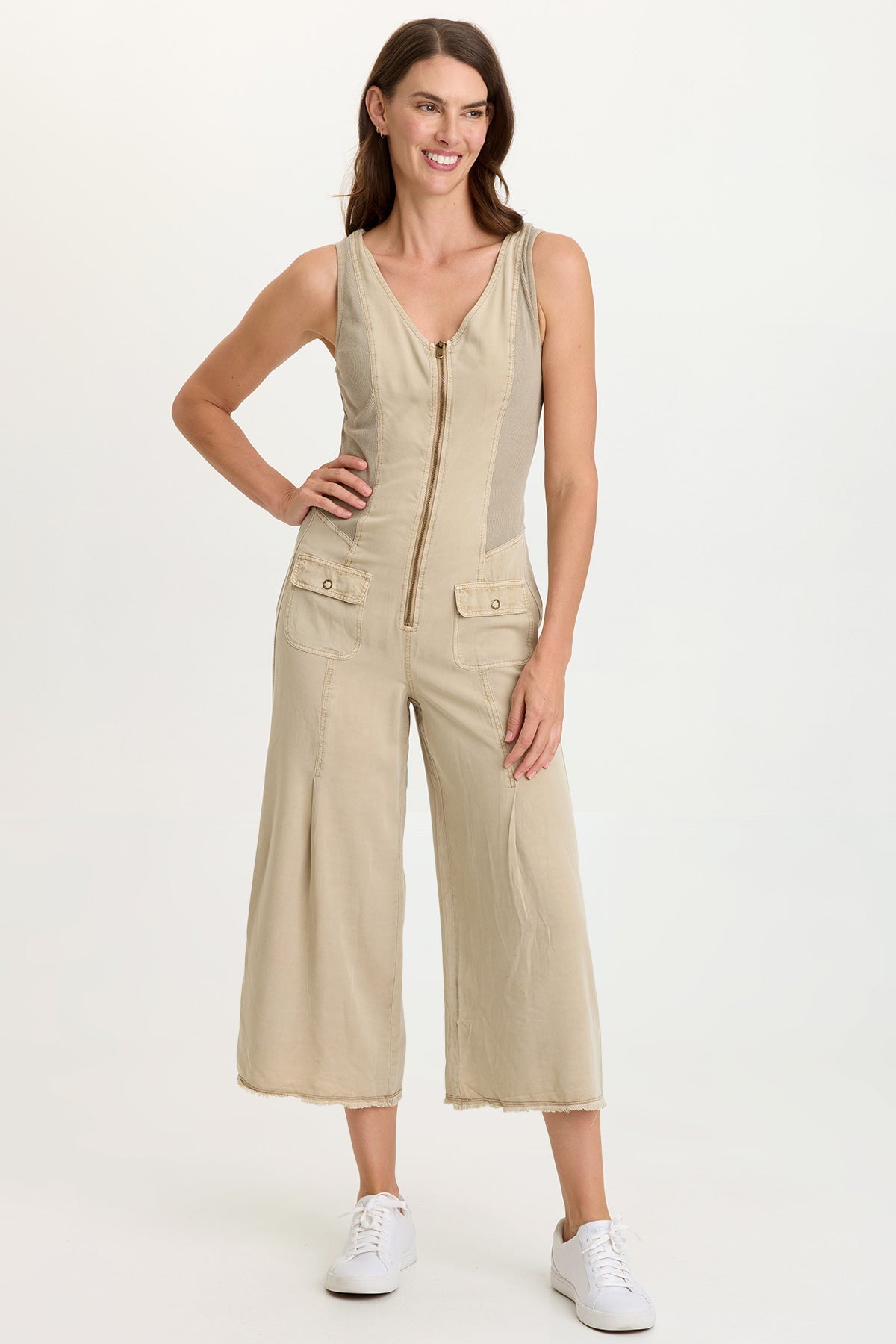Wearables Linette Twill Zip-Up V-Neck Sleeveless Jumpsuit Roadside Pigment - XCVI
