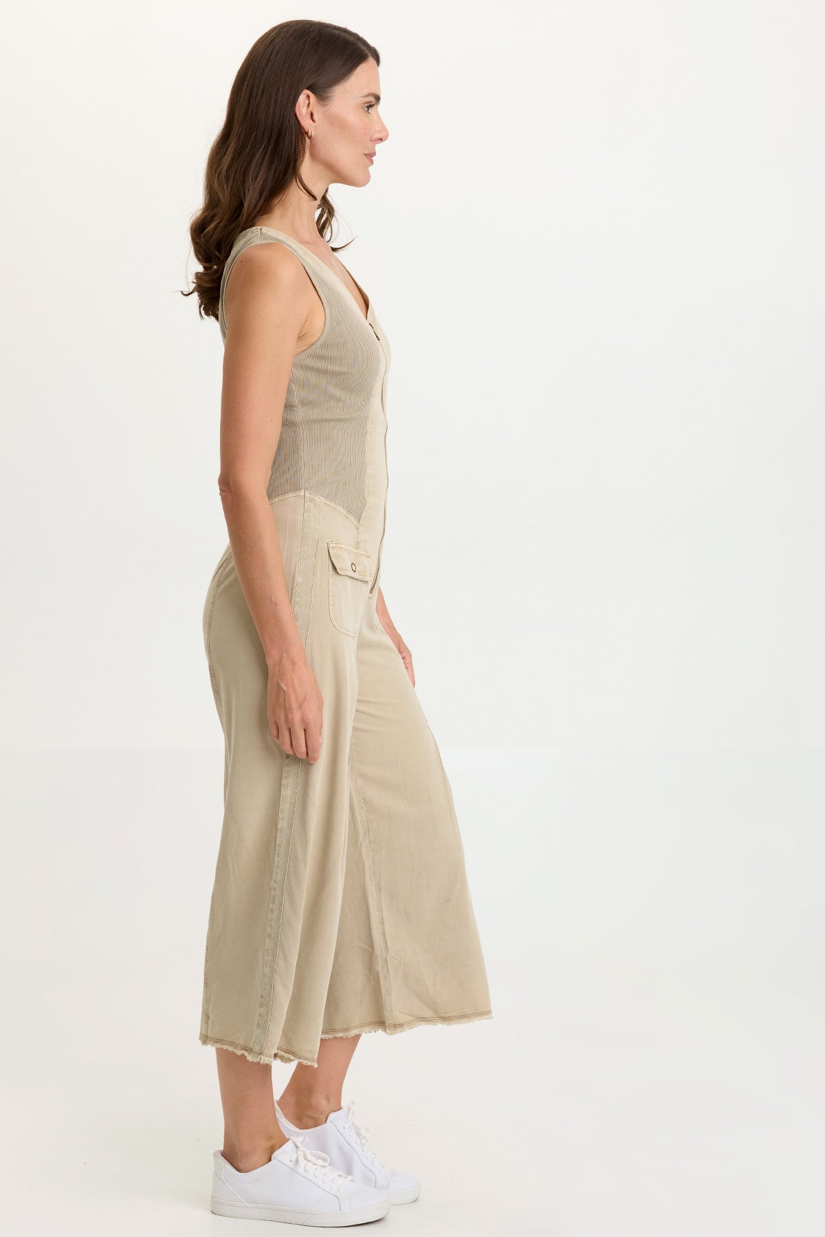 Wearables Linette Twill Zip-Up V-Neck Sleeveless Jumpsuit Roadside Pigment - XCVI