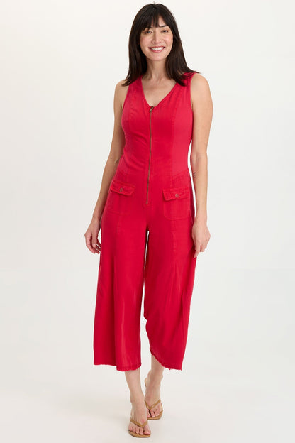 Wearables Linette Twill Zip-Up V-Neck Sleeveless Jumpsuit San Marzano Pigment - XCVI