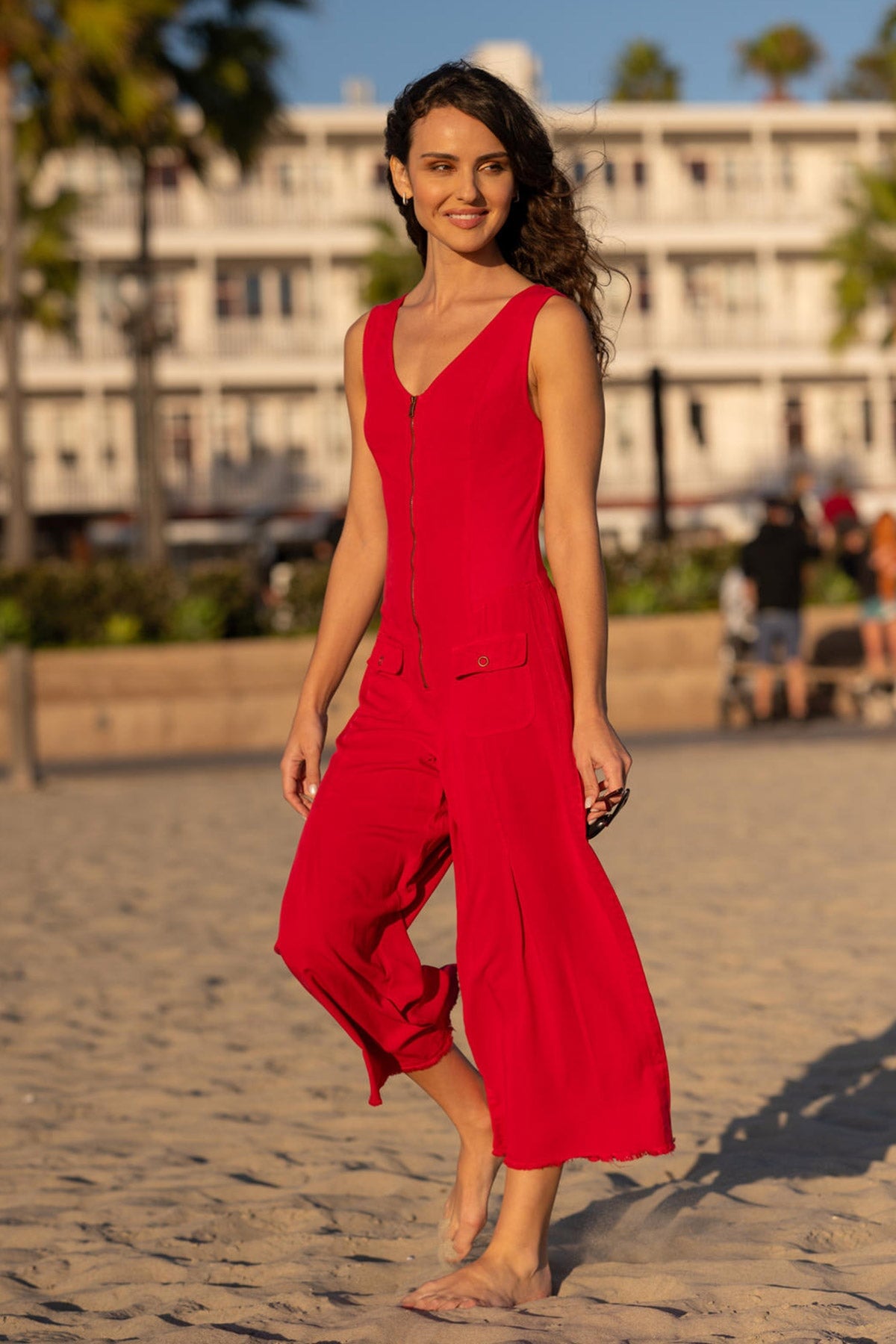 Wearables Linette Twill Zip-Up V-Neck Sleeveless Jumpsuit San Marzano Pigment - XCVI