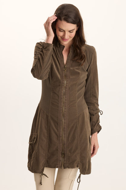 Anu Corduroy/Jersey Long-Sleeve Cinchable Jacket-Dress Oak Creek Pigment - XCVI