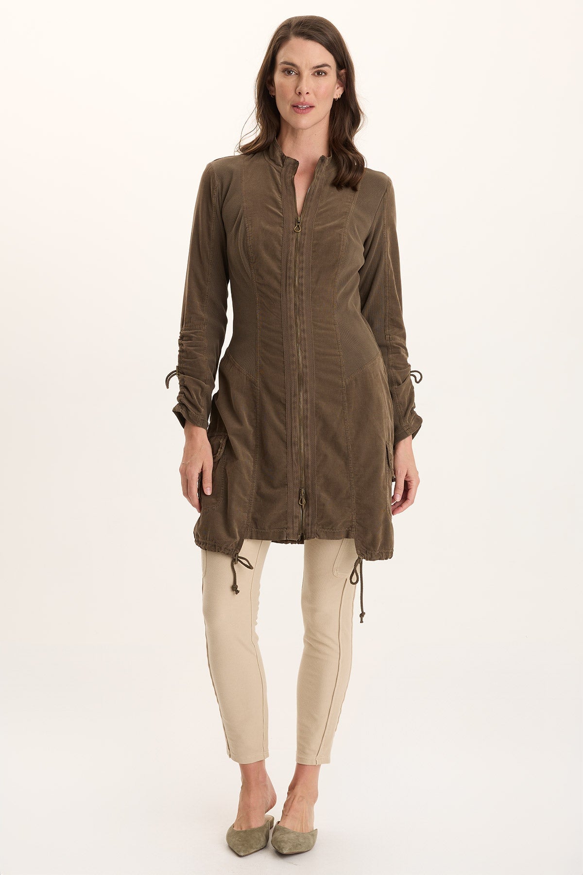 Anu Corduroy/Jersey Long-Sleeve Cinchable Jacket-Dress Oak Creek Pigment - XCVI