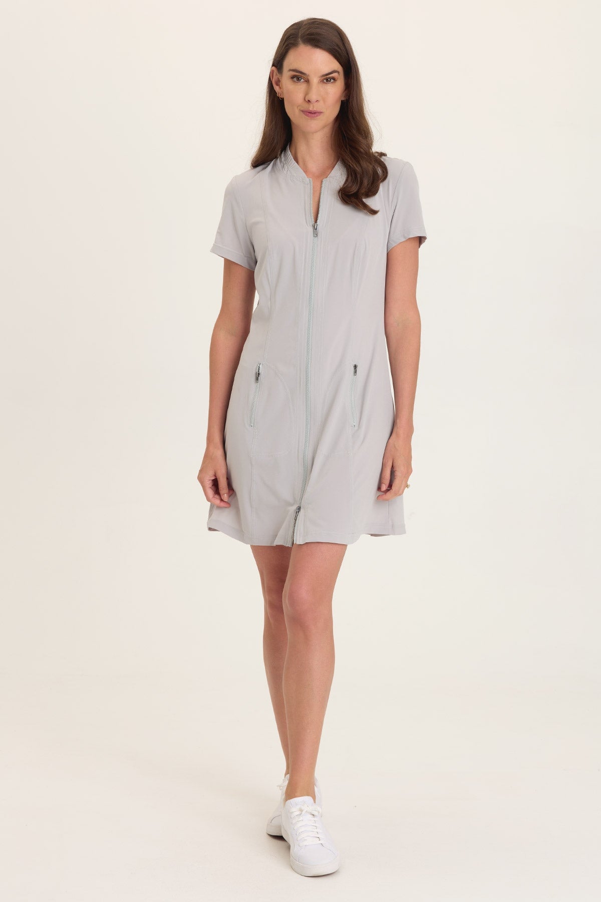 Wearables Mulder Active Double Zipper Short Sleeve Jacket Dress Arctic - XCVI