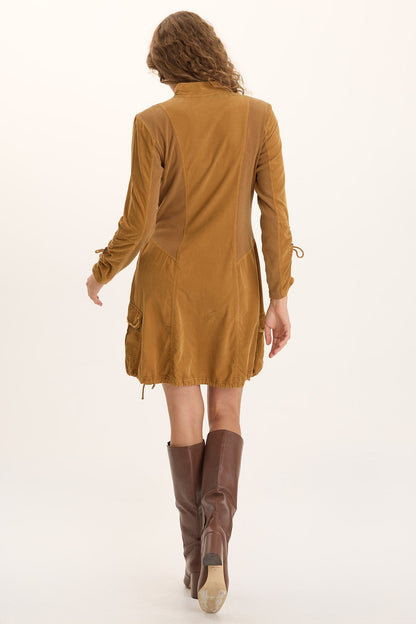 Anu Corduroy/Jersey Long-Sleeve Cinchable Jacket-Dress Goldenrod Pigment - XCVI