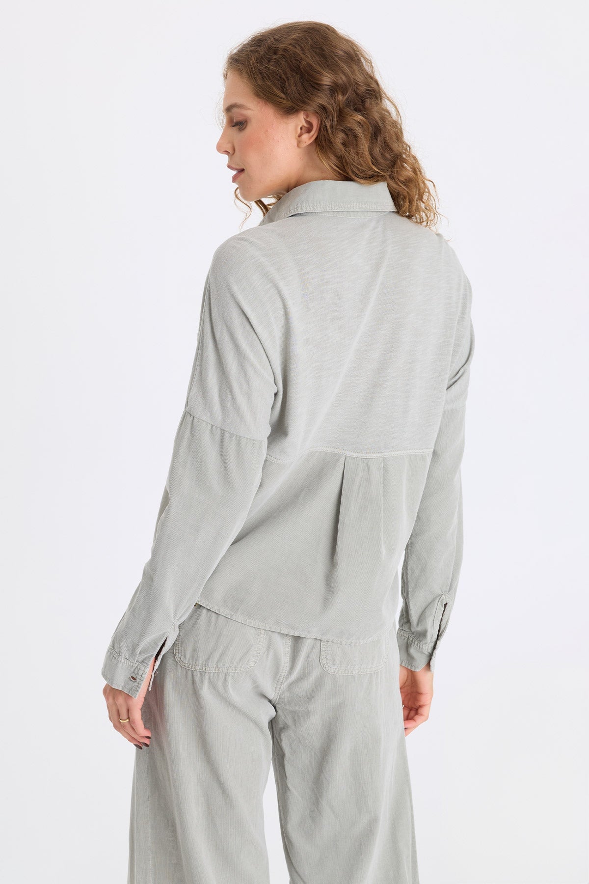 Kyle Corduroy Button-Up Collared Top Earl Grey Pigment - XCVI