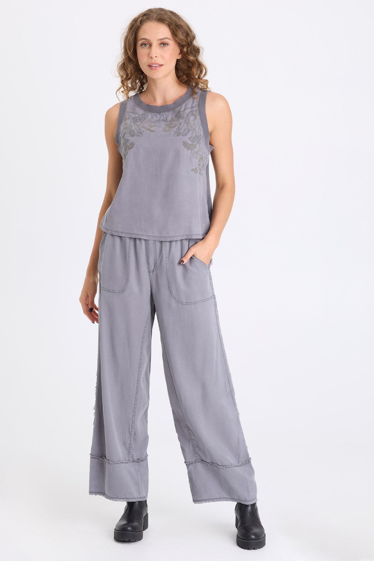 Seedling Katrine Embroidered Soft Twill Tank Nebulous Pigment - XCVI