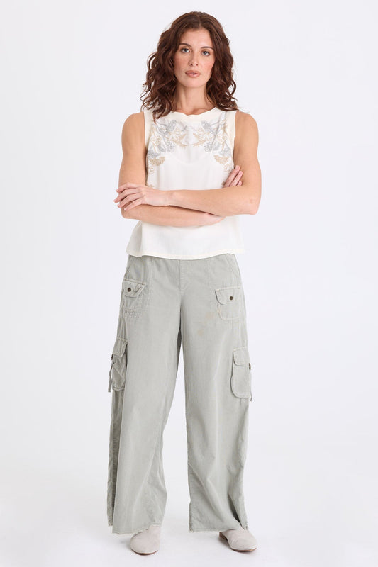 Seedling Katrine Embroidered Soft Twill Tank Toasted Almond - XCVI
