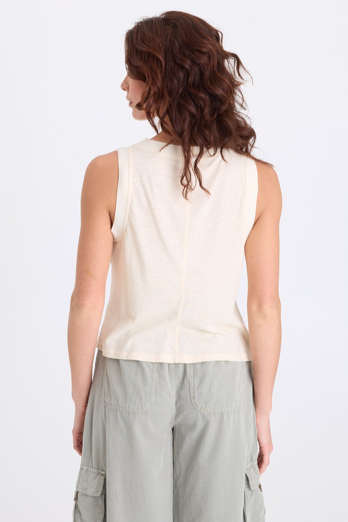 Seedling Katrine Embroidered Soft Twill Tank Toasted Almond - XCVI