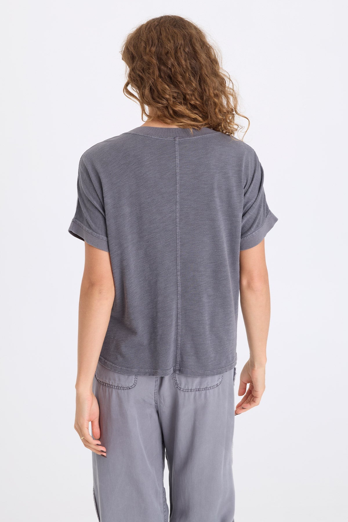 Seedling Hanno Embroidered Soft Twill V-Neck Short Sleeve Top Nebulous Pigment - XCVI