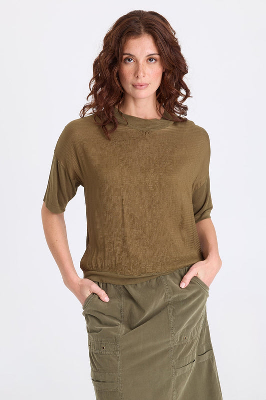Basilia Vivi Stripe and Light Knit Short Sleeve Top Kombu Pigment - XCVI