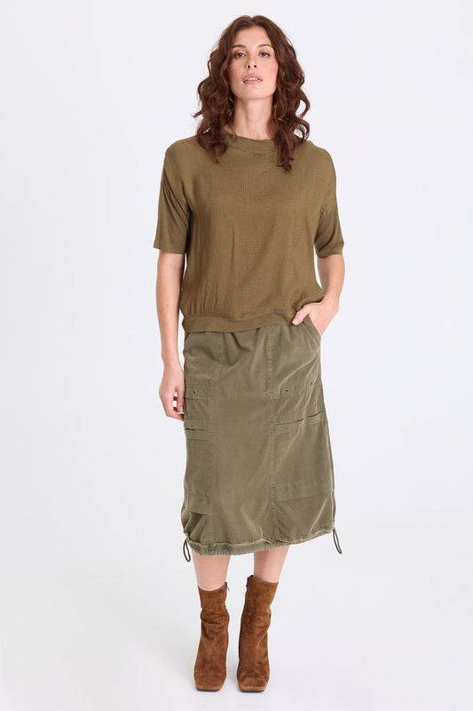 Basilia Vivi Stripe and Light Knit Short Sleeve Top Kombu Pigment - XCVI