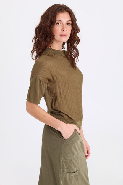Basilia Vivi Stripe and Light Knit Short Sleeve Top Kombu Pigment - XCVI