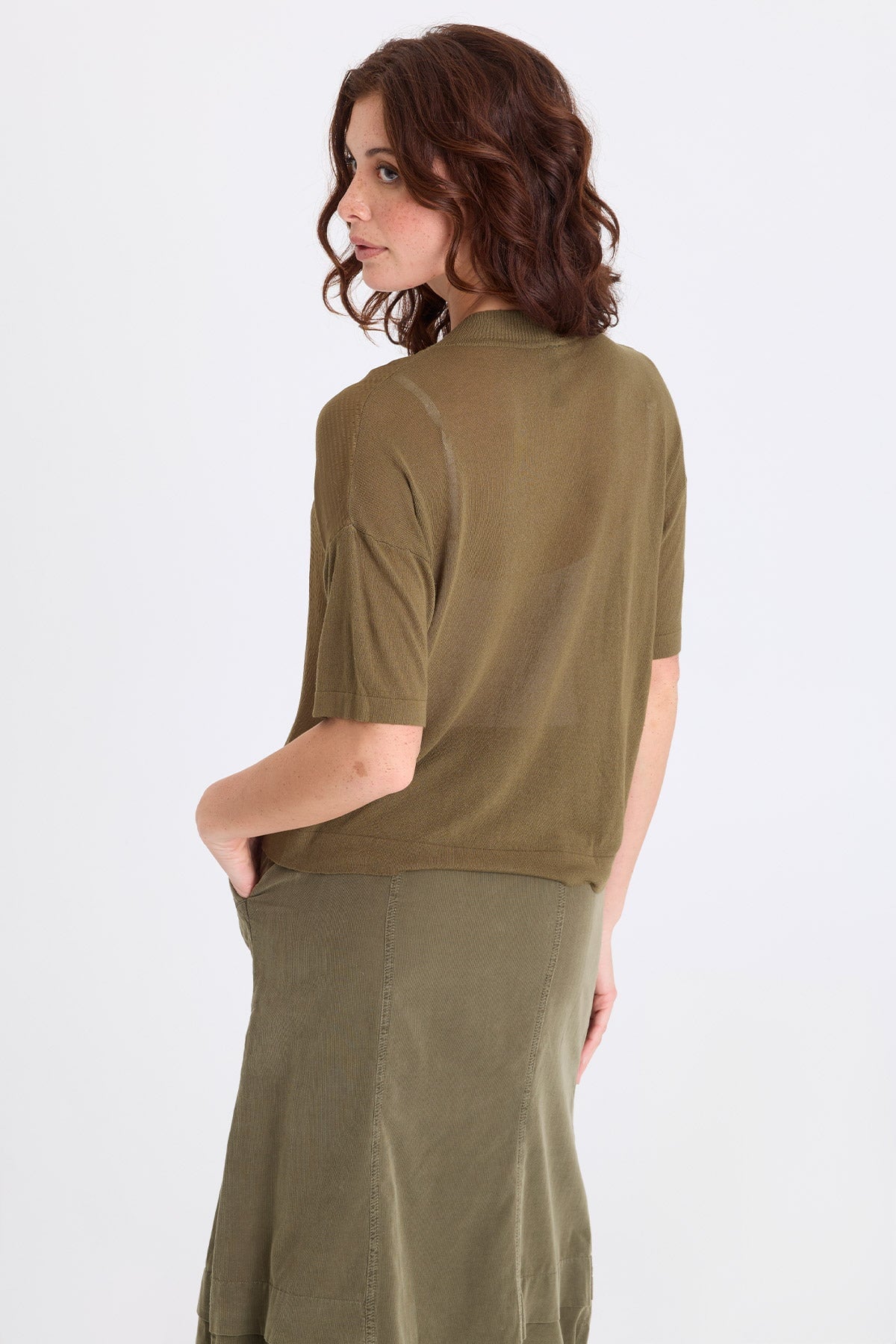 Basilia Vivi Stripe and Light Knit Short Sleeve Top Kombu Pigment - XCVI