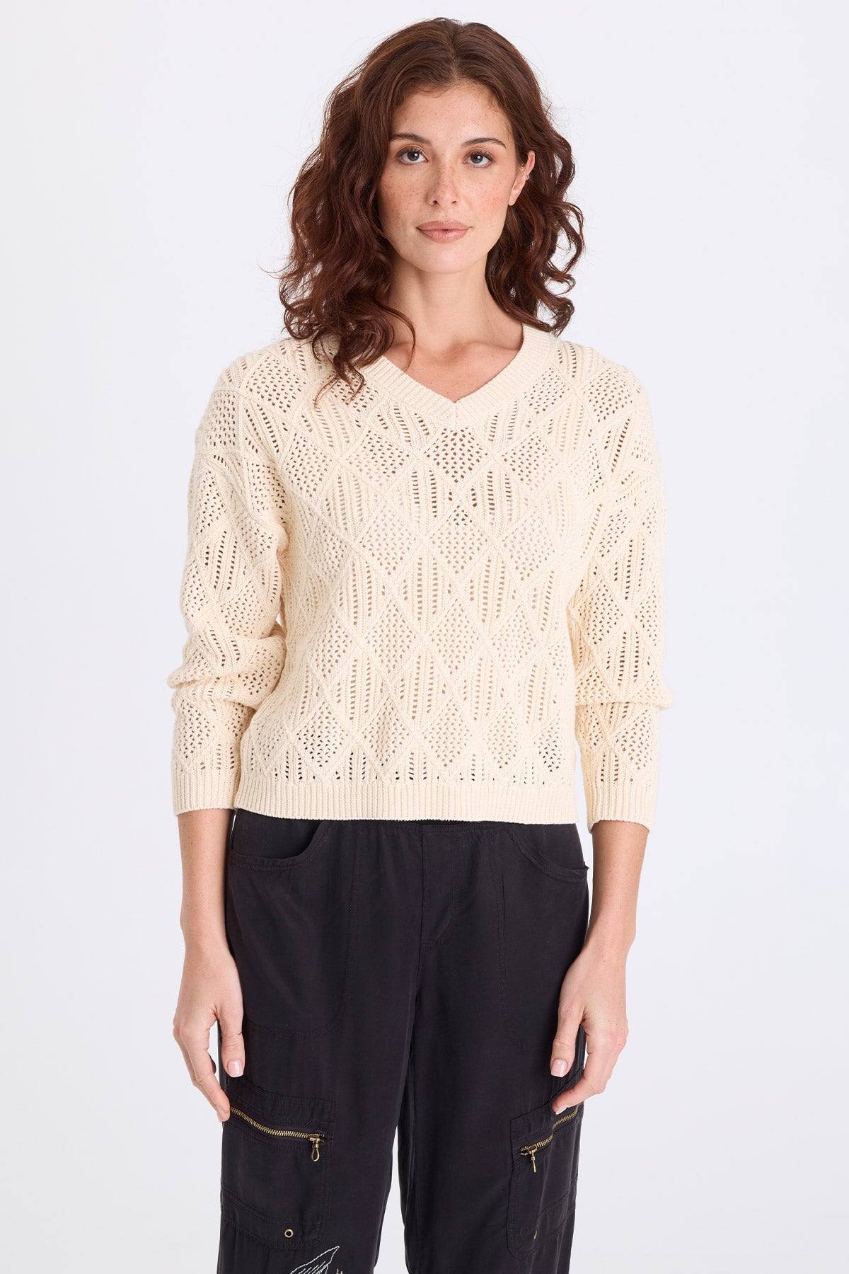 Agrippa Cotton Open Knit Pullover Toasted Almond - XCVI