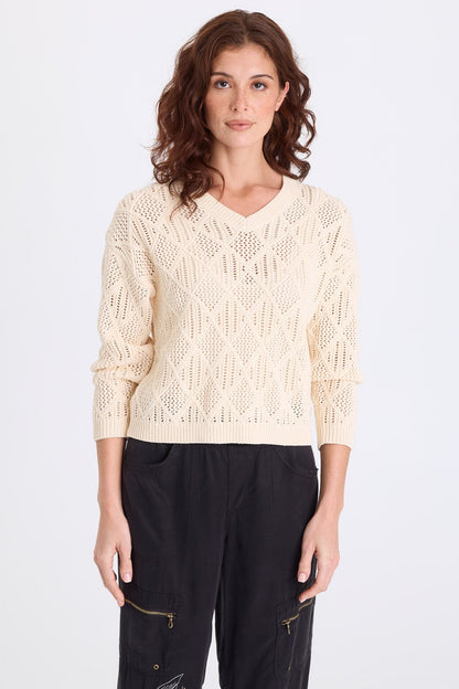 Agrippa Cotton Open Knit Pullover Toasted Almond - XCVI