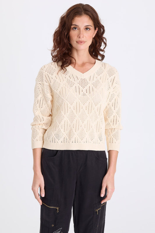 Agrippa Cotton Open Knit Pullover Toasted Almond - XCVI