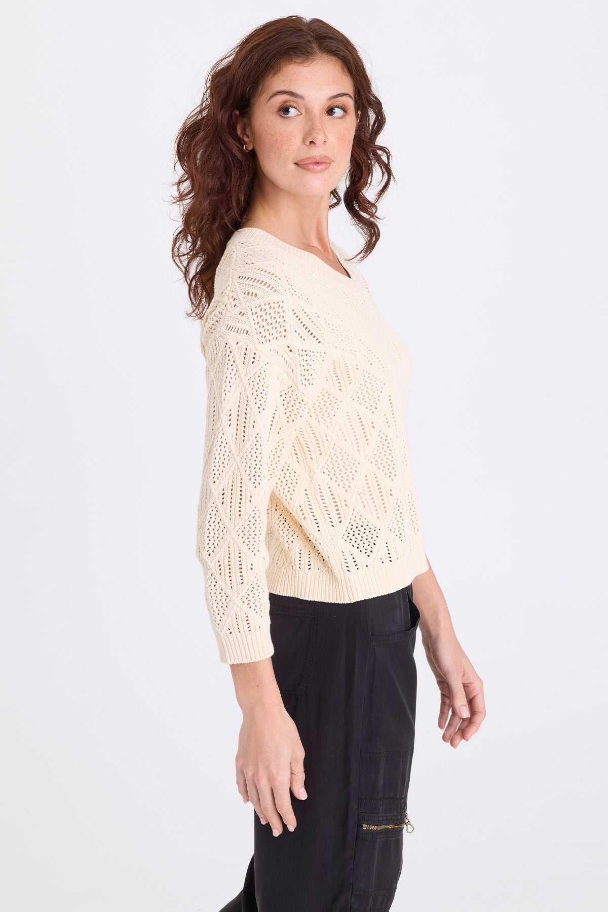 Agrippa Cotton Open Knit Pullover Toasted Almond - XCVI