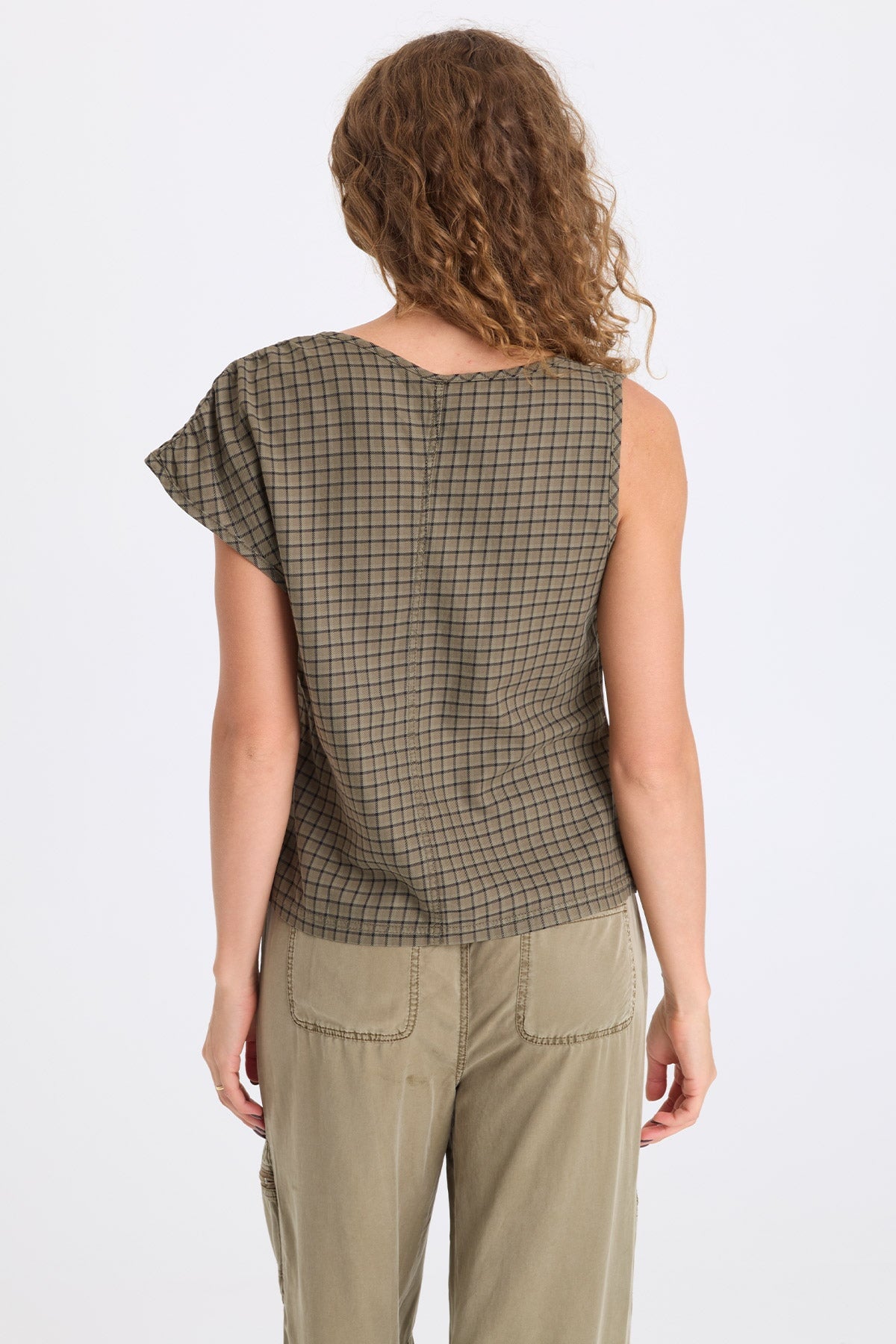 Sanar Tattersall Plaid Asymmetric Tank Kombu Pigment - XCVI