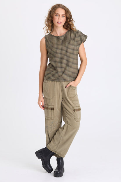 Sanar Tattersall Plaid Asymmetric Tank Kombu Pigment - XCVI