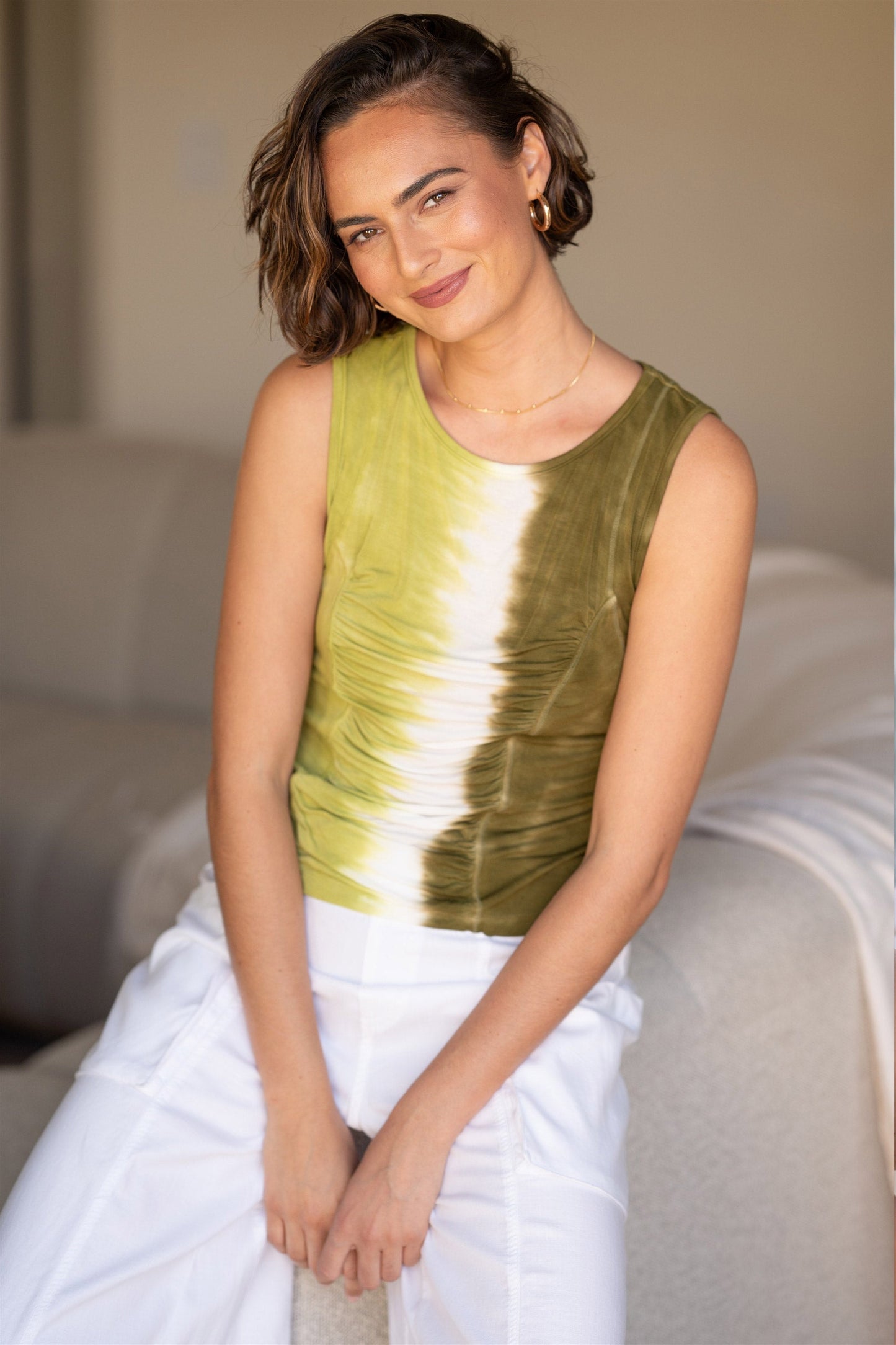 Bano Soft Jersey Ruched Detail Tank Aerial Wash Vinyard - XCVI