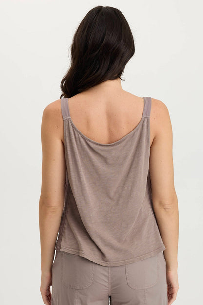 Hedley Lightweight Gauze + Soft Jersey Pleat Tank Poppy Seed - XCVI