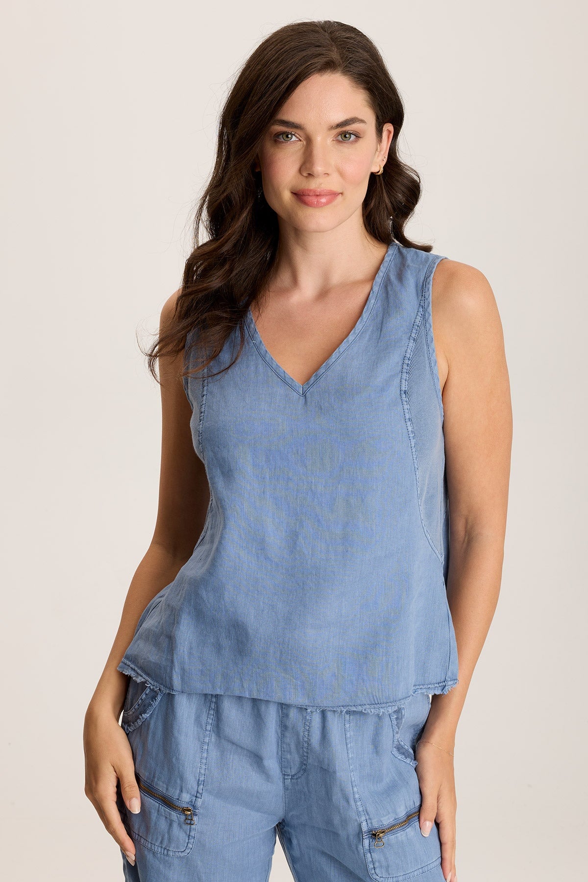 Estine Linen V-Neck Tank Top Pacific Pigment - XCVI